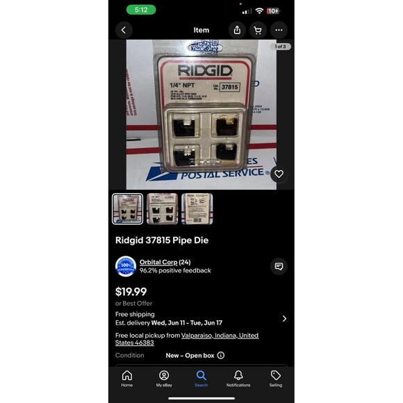 RIDGID 1/4" NPT Alloy Steel Pipe Dies 37815 - Picture 3 of 3